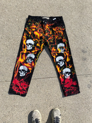 Horrific Fire skull jeans