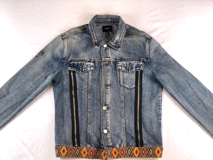 Horrific designs Custom denim jacket mens L american traditional style