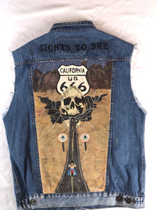 Horrific designs Biker vest mens XL denim