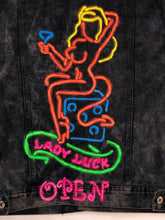 Load image into Gallery viewer, Horrific designs Custom neon jacket men L denim